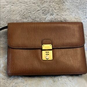 Bally Vintage brown leather Accordion large clutch bag